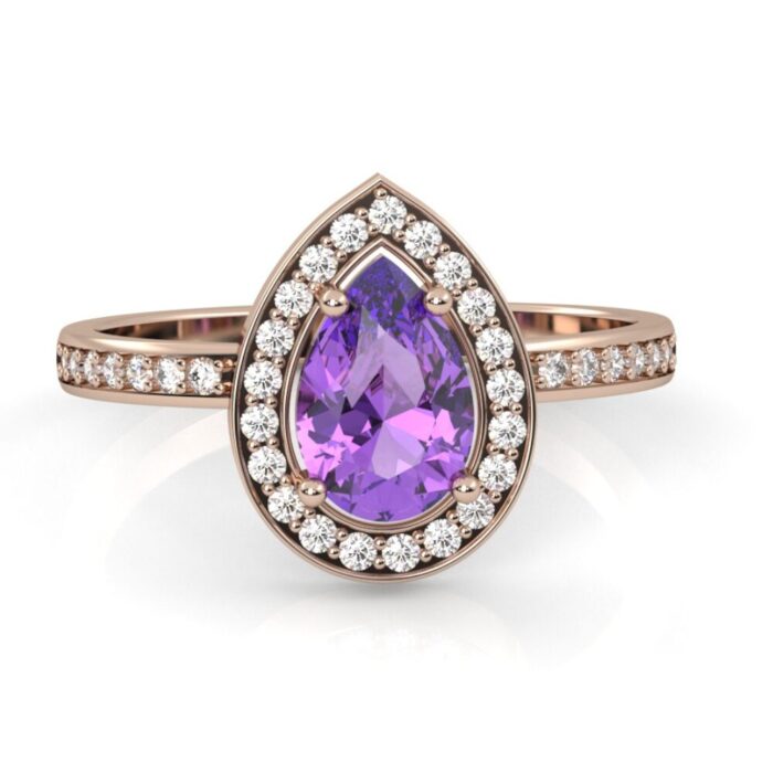 Amethyst Tear Drop Halo Engagement Ring