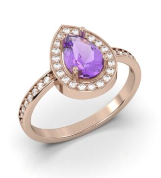 Amethyst Tear Drop Halo Engagement Ring