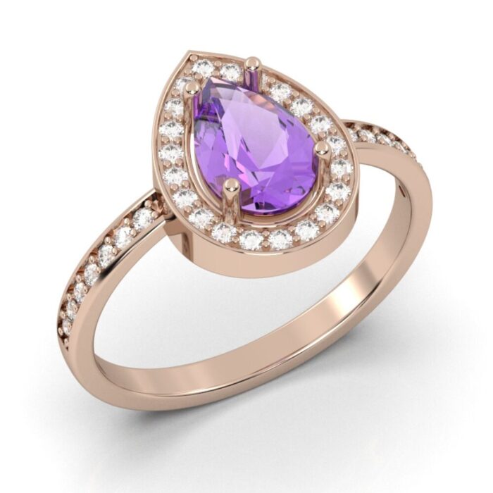 Amethyst Tear Drop Halo Engagement Ring