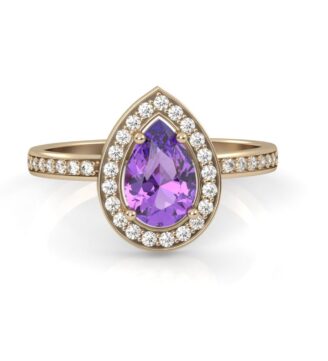 Amethyst Tear Drop Halo Engagement Ring
