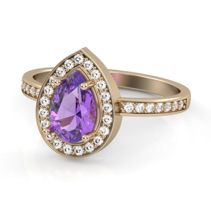 Amethyst Tear Drop Halo Engagement Ring