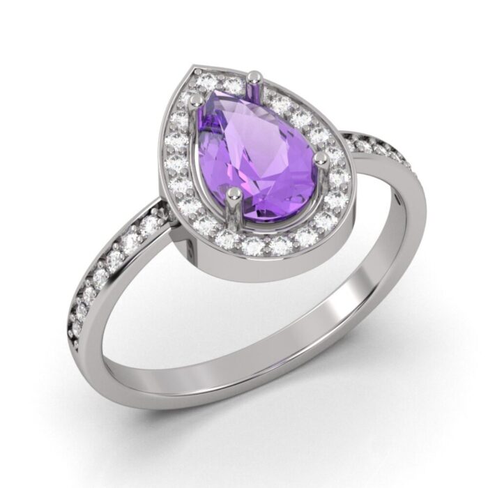 Amethyst Tear Drop Halo Engagement Ring